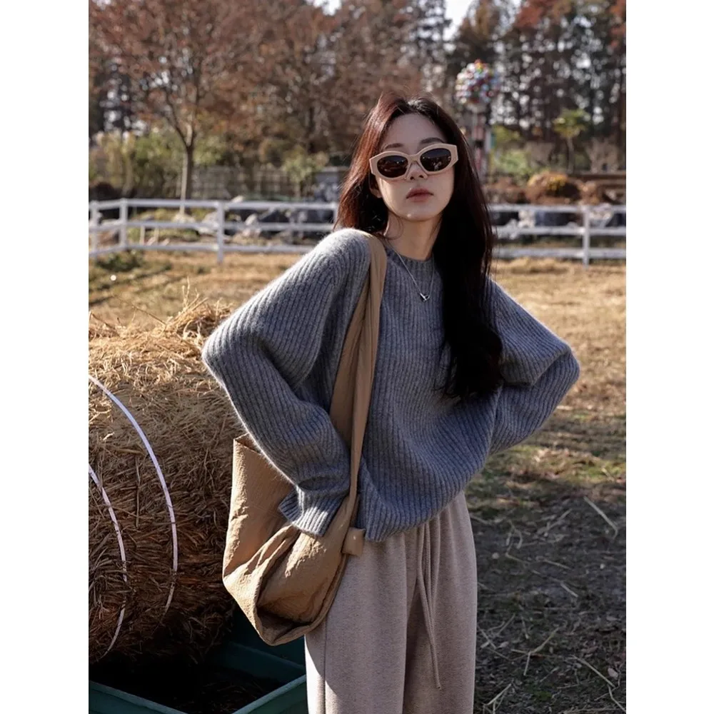 100% Cashmere sweater for women's autumn and winter loose and soft sweater wool knitted sweater round neck base layer - Image 5