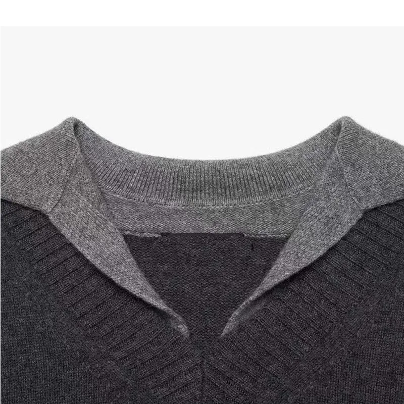 V-neck double-neck 100 cashmere sweater loose sweater knitted sweater women's wool base layer - Image 5