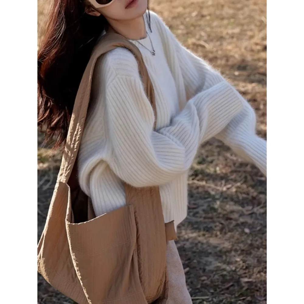 100% Cashmere sweater for women's autumn and winter loose and soft sweater wool knitted sweater round neck base layer - Image 2