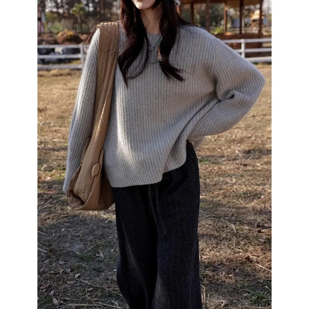 100% Cashmere sweater for women's autumn and winter loose and soft sweater wool knitted sweater round neck base layer - Image 3