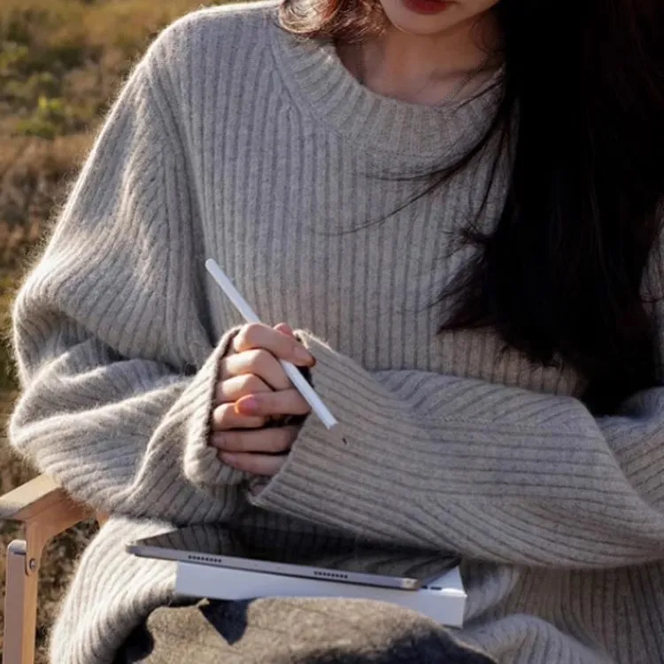 100% Cashmere sweater for women's autumn and winter loose and soft sweater wool knitted sweater round neck base layer - Image 4